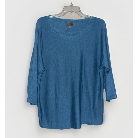 Chicos 2 Cashmere Blend Sweater Soft Cozy Boat Neck Dusty Blue Classic 12/14 Lg - Picture 4 of 13